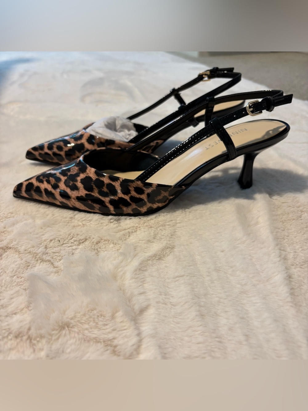 Nine West Leopard Print Pointed Slingback Heels - Black/Tan